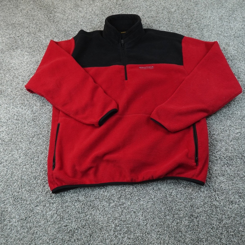 VTG Nautica Sweatshirt Mens XL Red Black Fleece Pullover 1/4 Zip Sweater 90s USA